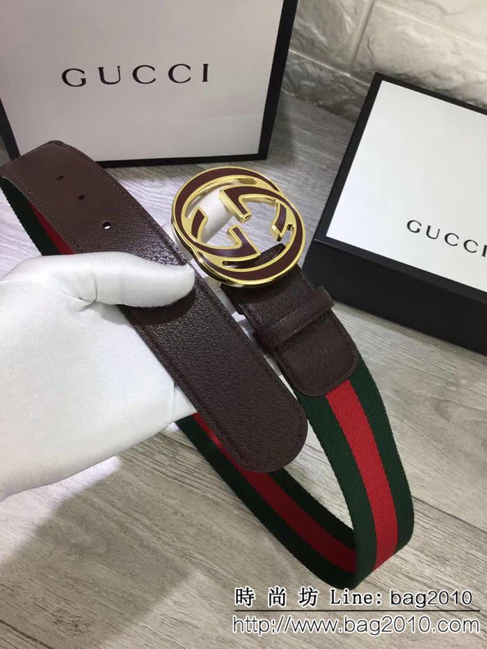 古馳CUCCI 古弛 原單織帶頭層牛皮接尾 原單雙色扣原單皮料定制男士皮帶 GHG1412